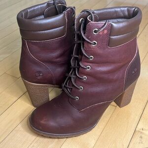 Timberland Tillston Burgandy Leather High Heel Ankle Boot - Size 9.5